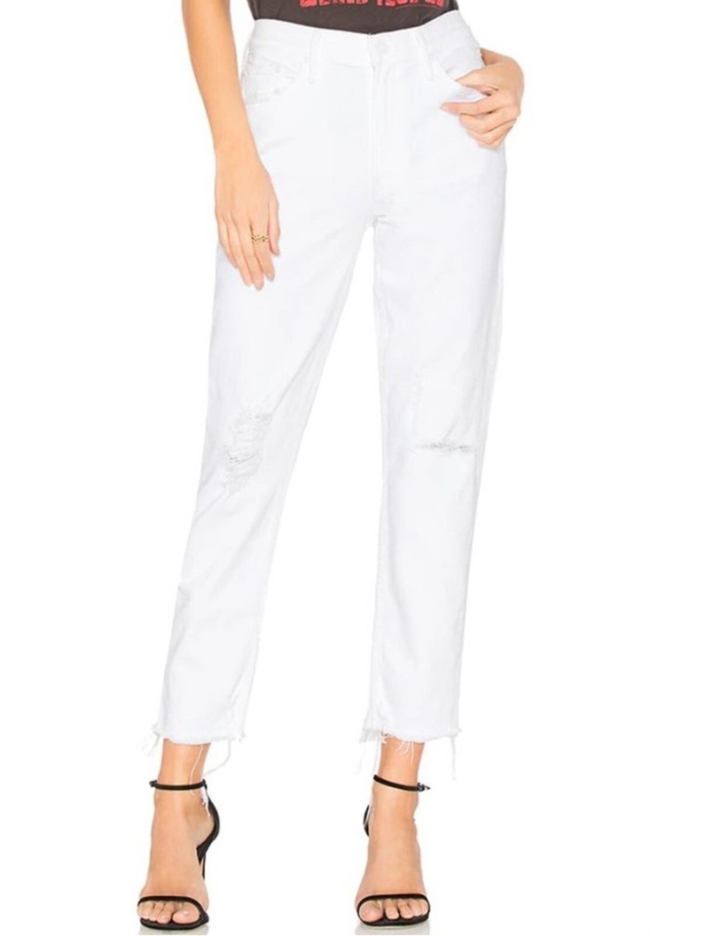 Mother Superior Sinner White High-Rise DistressedJeans - Women Size 26